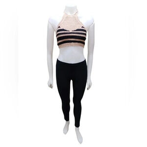 Love Knits NWT Crochet Crop Tan and Black  Top Size Small